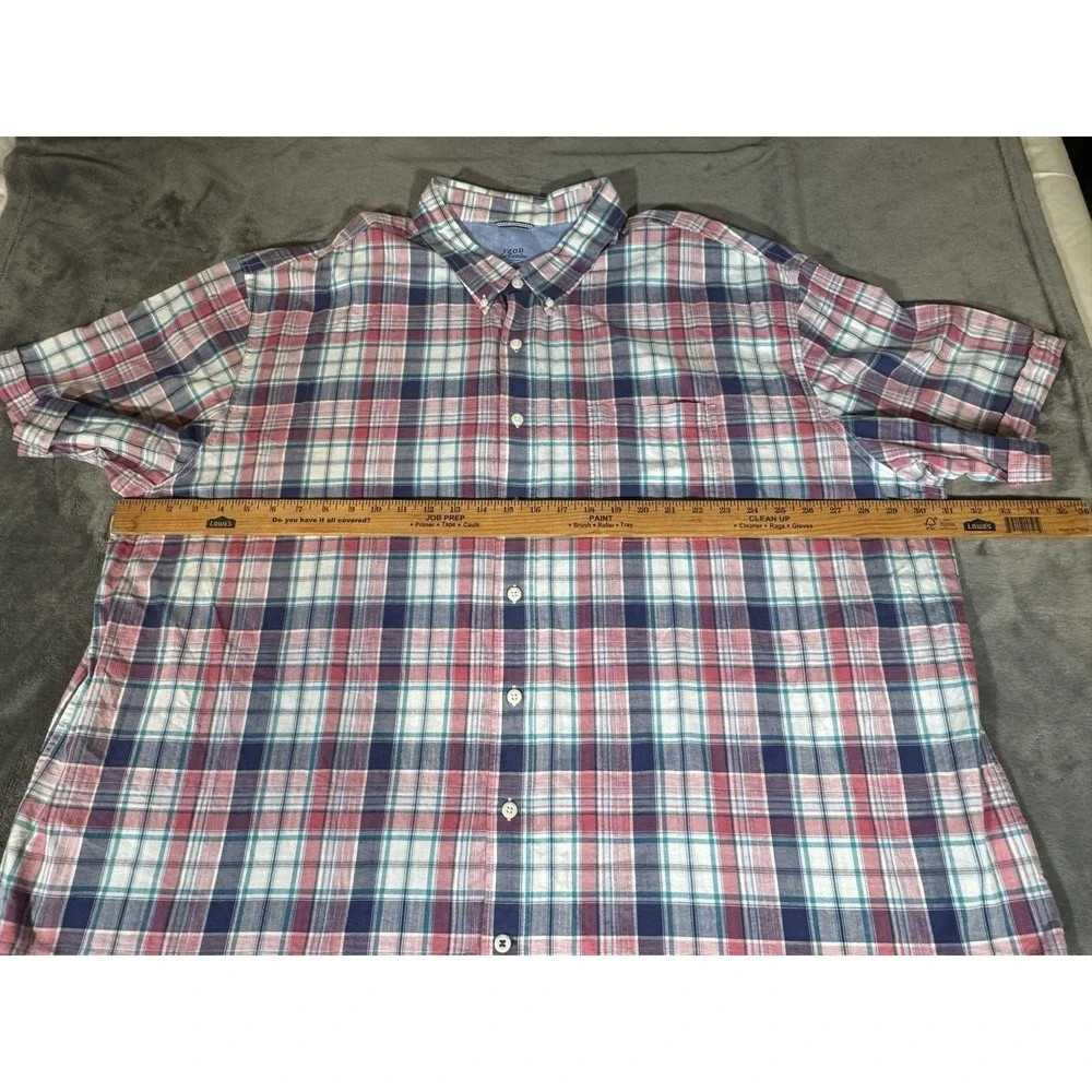 IZOD Shirt Mens 4XL Multicolor Plaid Short Sleeve Cotton Button Down Relaxed Fit - Picture 3 of 10